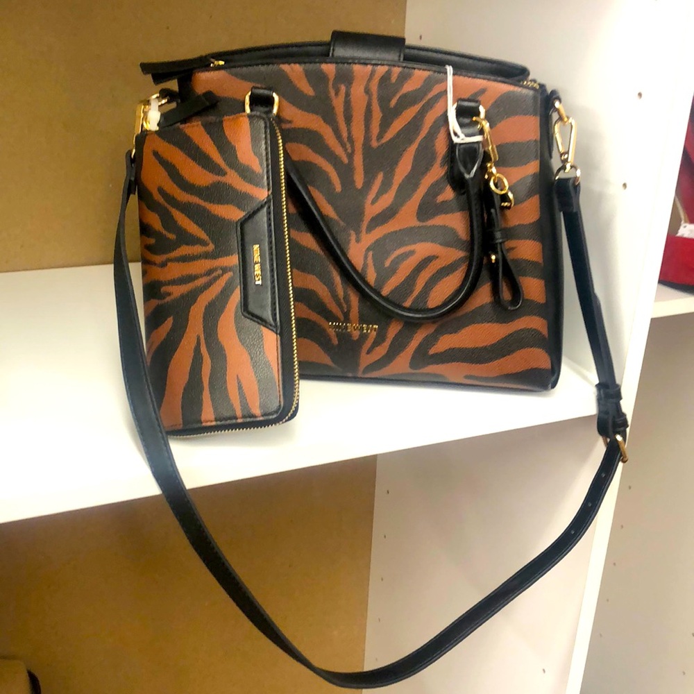 Nine West zebra print bag and wallet set